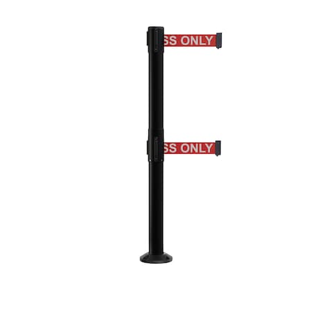 Montour Line Stanchion Dual Belt Barrier Fixed Base Black Post 11ft.R.Auth.Belt P400DF-BK-AUTHRW-110
